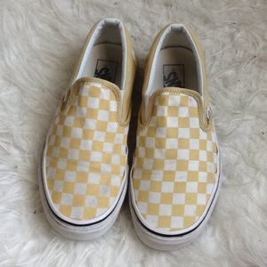 Yellow and White Checkered Slip On Vans